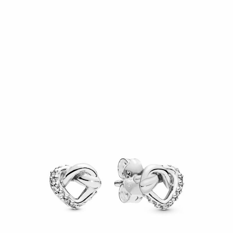 Pandora Knotted Heart Stud Earrings - Sterling Silver/Cubic Zirconia - Canada | QO8593DN